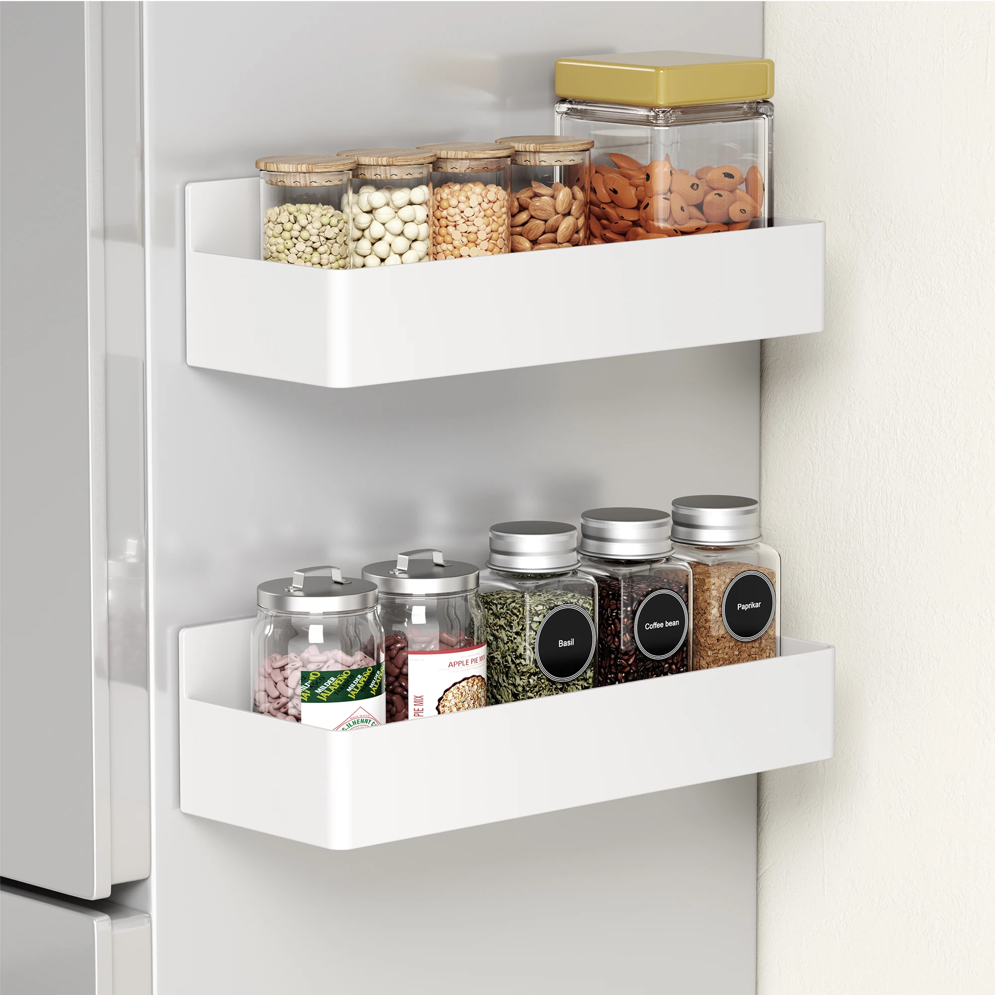 Strong Magnetic Shelves 2 Layers Black White Storage Rack Kitchen Plastic Spice Seasoning Organizer for Refrigerator Strong Magnetic Shelves 2 Layers Black White Storage Rack Kitchen Plastic Spice Seasoning Organizer for Refrigerator