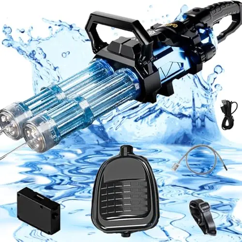 Strongest Electric Gatling Water Gun Toy Rotating Double Barrel With Big Capacity Backpack Outdoor Pool Toy for Kids