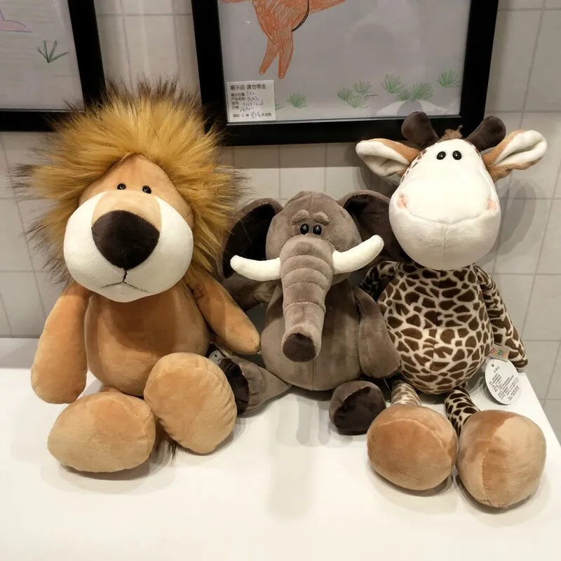 Stuffed Lifelike Lion Tiger Elephant Monkey Leopard Giraffe Raccoon Doll Simulation Forest Animals Plush Toys for Kids