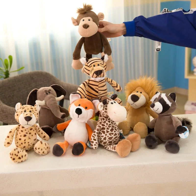 Stuffed Lifelike Lion Tiger Elephant Monkey Leopard Giraffe Raccoon Doll Simulation Forest Animals Plush Toys for Kids