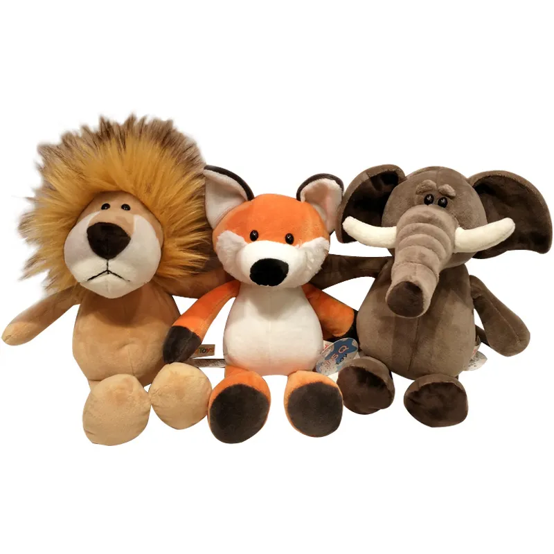 Stuffed Lifelike Lion Tiger Elephant Monkey Leopard Giraffe Raccoon Doll Simulation Forest Animals Plush Toys for Kids