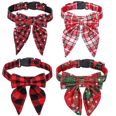 Stylish Christmas Dog Collar with Bow