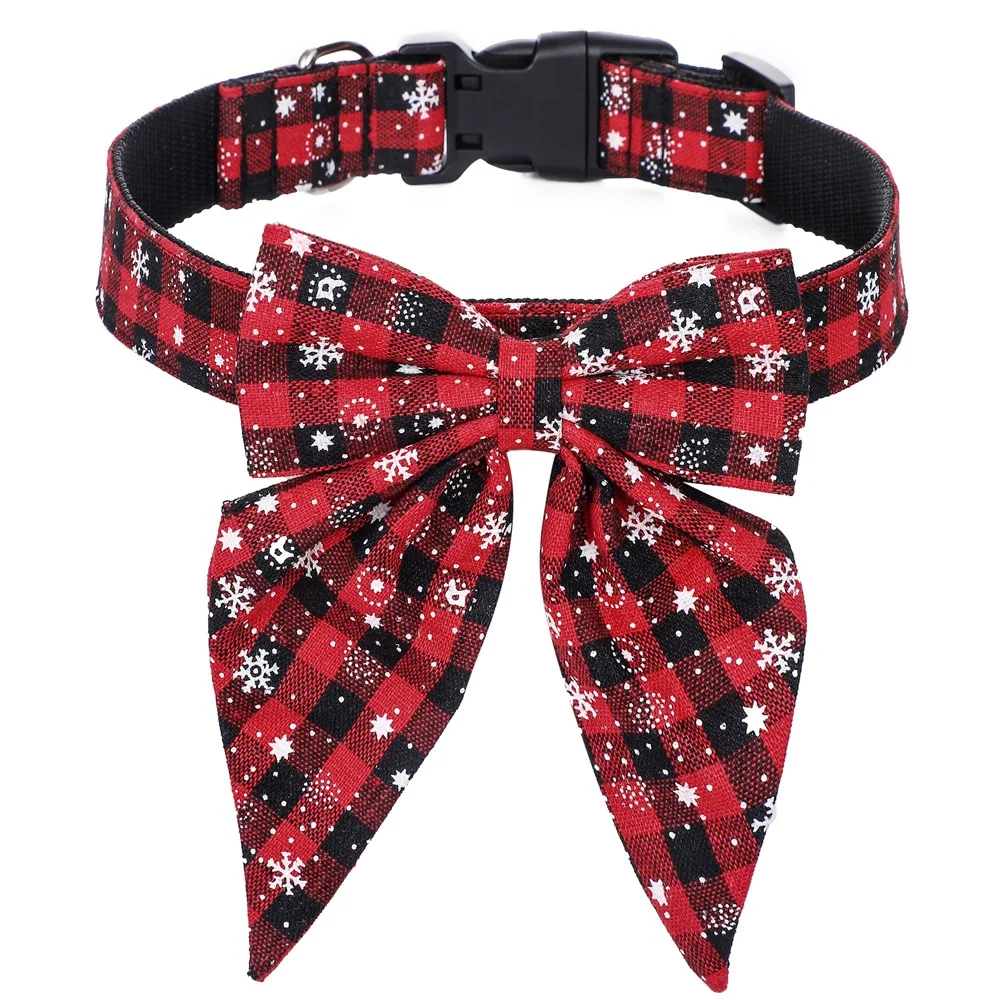 Stylish Christmas Dog Collar with Bow