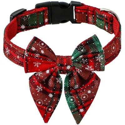 Stylish Christmas Dog Collar with Bow