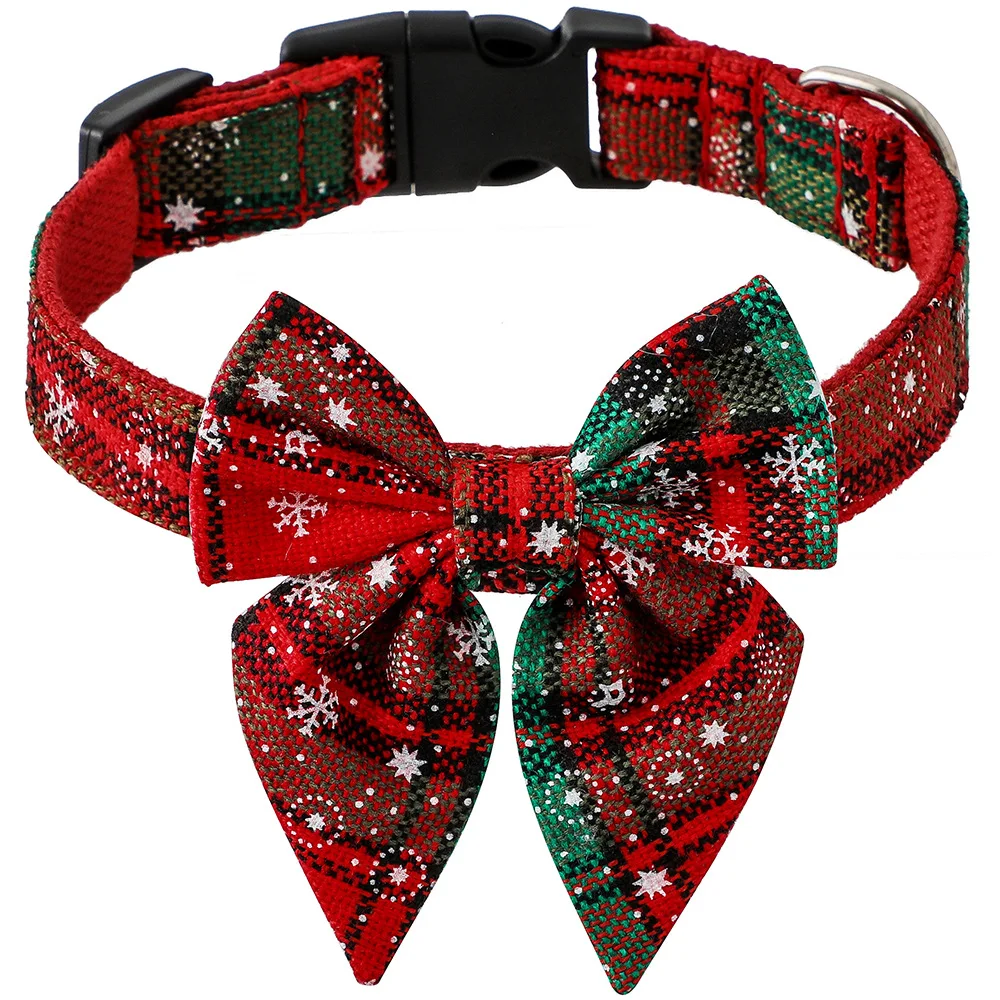 Stylish Christmas Dog Collar with Bow