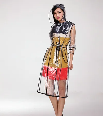 Stylish Clear Plastic Raincoat with Belt