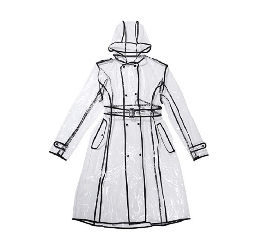 Stylish Clear Plastic Raincoat with Belt
