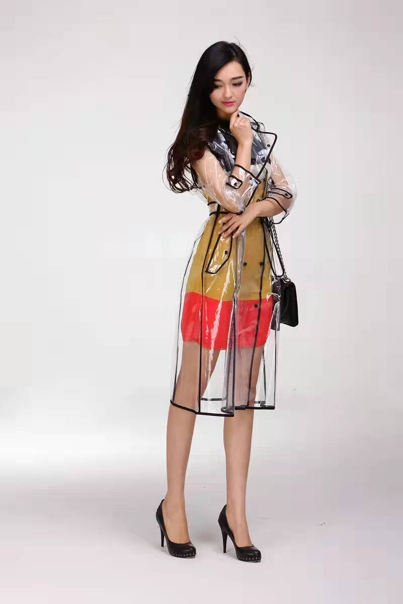 Stylish Clear Plastic Raincoat with Belt