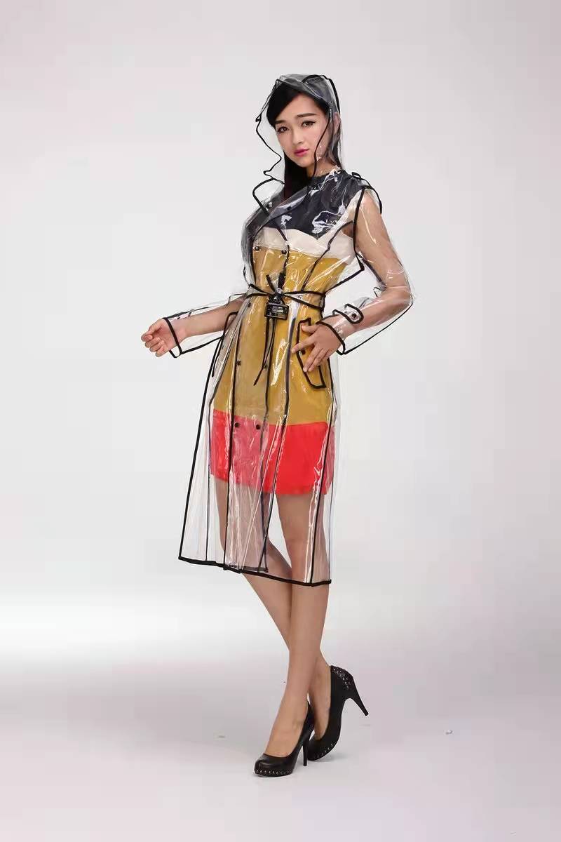 Stylish Clear Plastic Raincoat with Belt