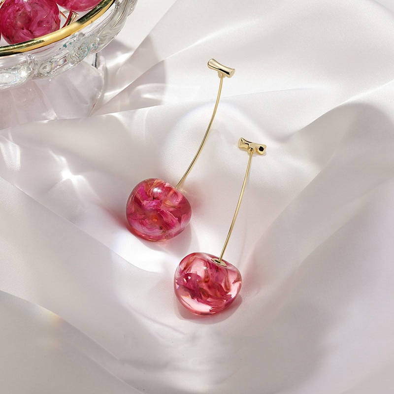 Stylish Crystal Cherry Dangle Earrings (2 pcs)
