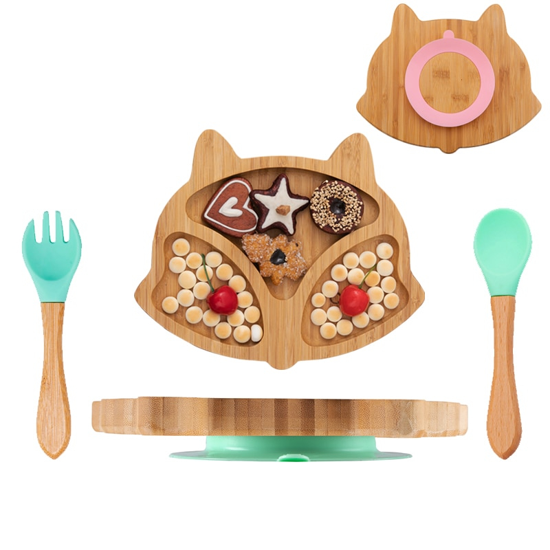 Suction Back Wooden Baby Plate with Spoon and Fork Suction Back Wooden Baby Plate with Spoon and Fork