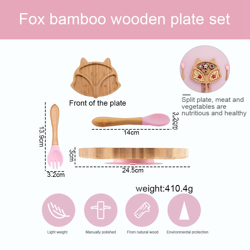 Suction Back Wooden Baby Plate with Spoon and Fork Suction Back Wooden Baby Plate with Spoon and Fork