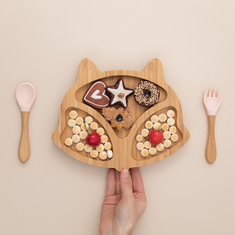 Suction Back Wooden Baby Plate with Spoon and Fork Suction Back Wooden Baby Plate with Spoon and Fork