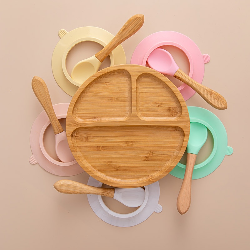 Suction Base Baby Bamboo Plate with Spoon Suction Base Baby Bamboo Plate with Spoon