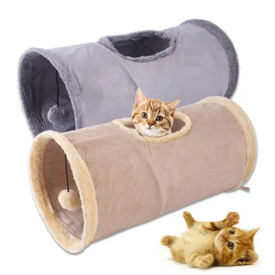 Suede Fabric Collapsible Cat Tunnel