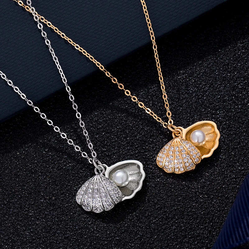 Summer Fashion Crystal Zircon Shell Imitation Pearl Pendant Necklace For Women Collar Beach Neck Jewelry