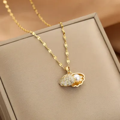 Summer Fashion Crystal Zircon Shell Imitation Pearl Pendant Necklace For Women Collar Beach Neck Jewelry