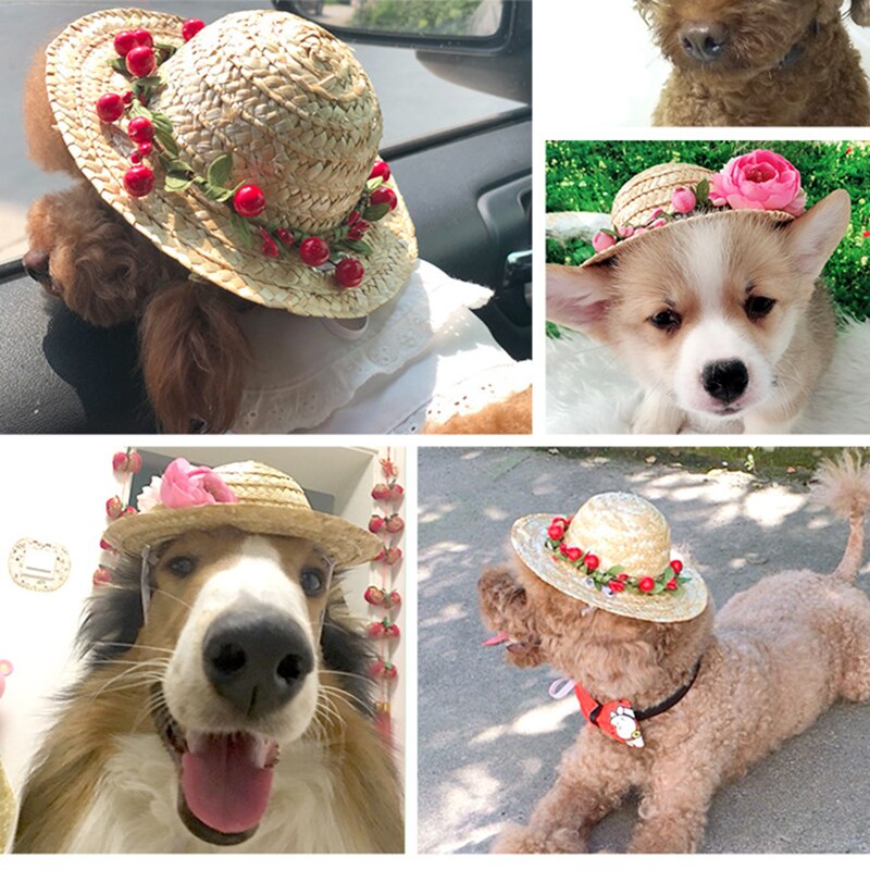 Summer Floral Dog Straw Hat Summer Floral Dog Straw Hat