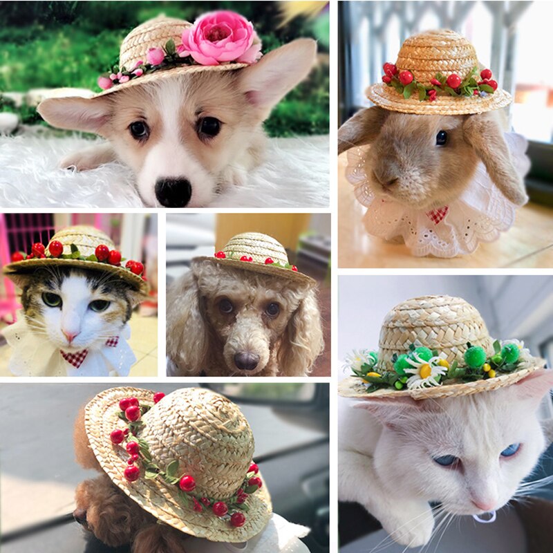 Summer Floral Dog Straw Hat Summer Floral Dog Straw Hat