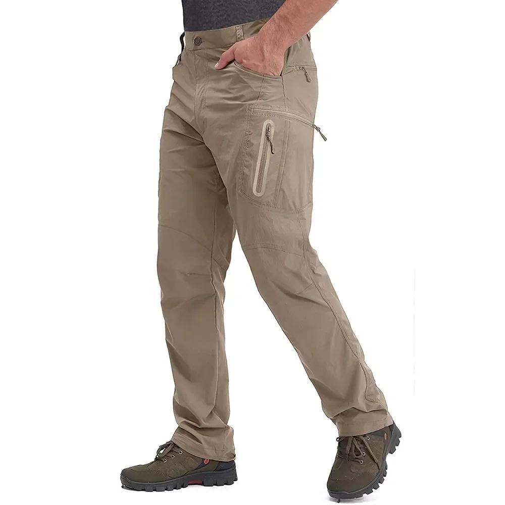 Summer Lightweight Trousers Mens Fishing Pants Outdoor Hiking Nylon Quick Dry Pockets Cargo Pants Casual Work Trousers