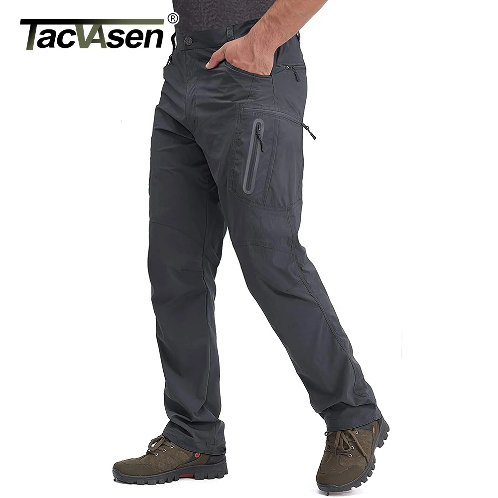 Summer Lightweight Trousers Mens Fishing Pants Outdoor Hiking Nylon Quick Dry Pockets Cargo Pants Casual Work Trousers
