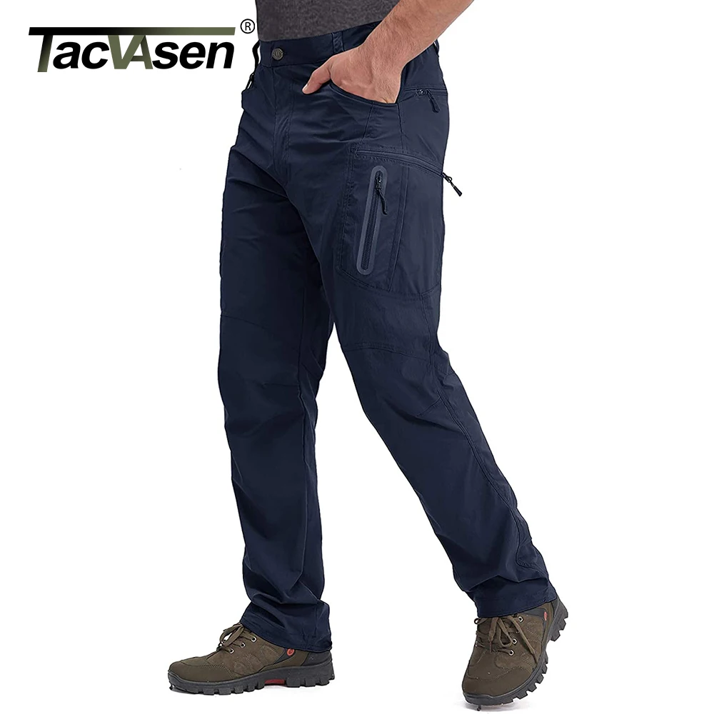 Summer Lightweight Trousers Mens Fishing Pants Outdoor Hiking Nylon Quick Dry Pockets Cargo Pants Casual Work Trousers