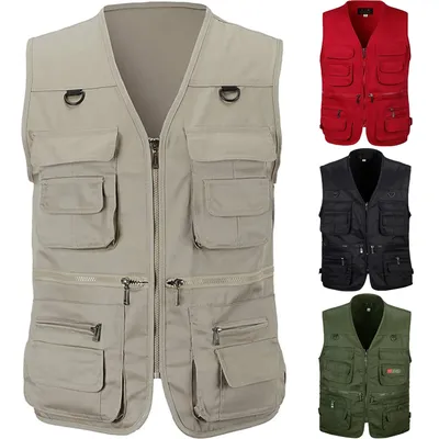 Summer Men Tactical Hiking Fishing Vest Multi-pocket Photographer Waistcoat Outdoor Leisure Male Thin Cargo Jacket