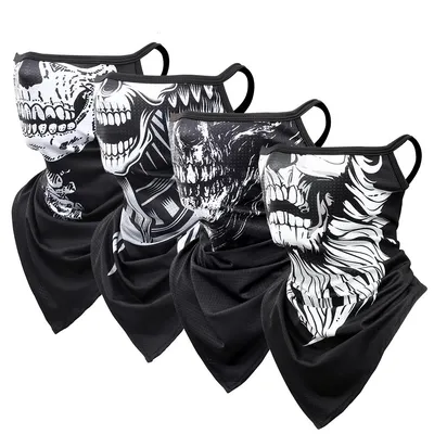 Summer Skull Bandana Hanging Ear Triangle Face Mask Cycling Hunting Hike Fishing Ski Sports Outdoor Neck Warmer Scarf