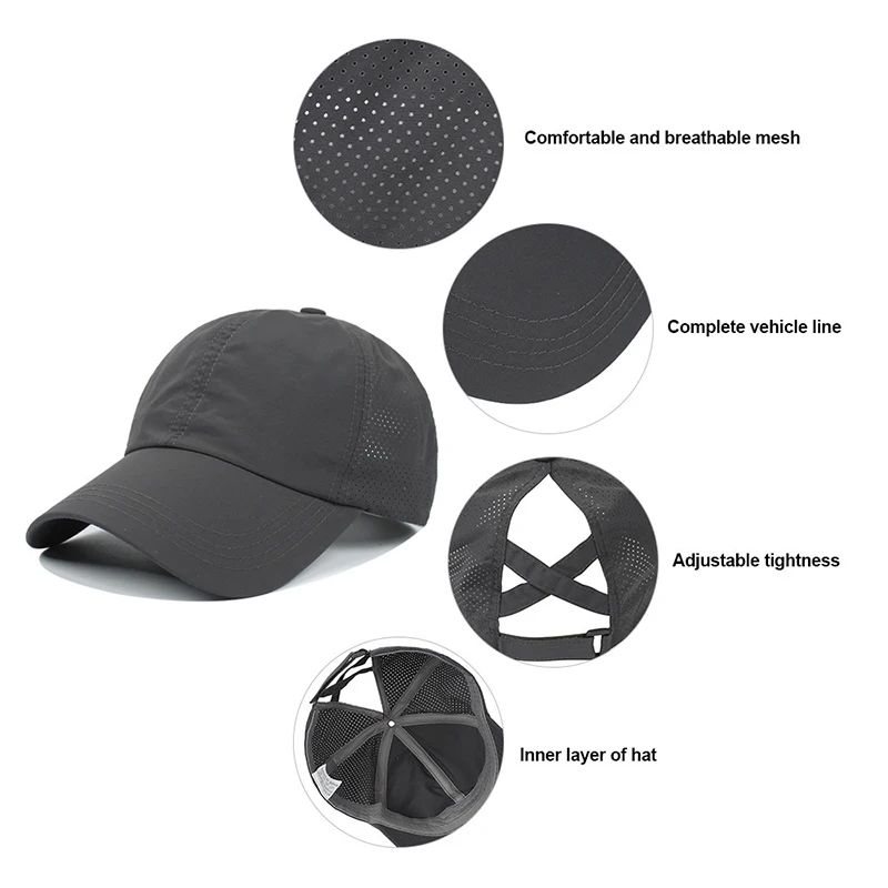Summer Solid Color Baseball Caps Golf Wear Women Sport Leisure Cross Ponytail Hat Mesh Quick-Drying Half-Hollow Men's Summer Solid Color Baseball Caps Golf Wear Women Sport Leisure Cross Ponytail Hat Mesh Quick-Drying Half-Hollow Men's
