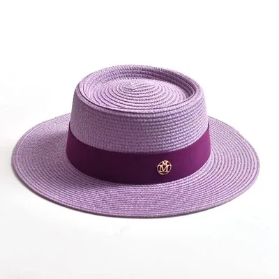 Summer Straw Sun Hats for Women Ladies Fashion Flat Brim Ribbon Beach Hat Travel Dress Cap chapeau femme