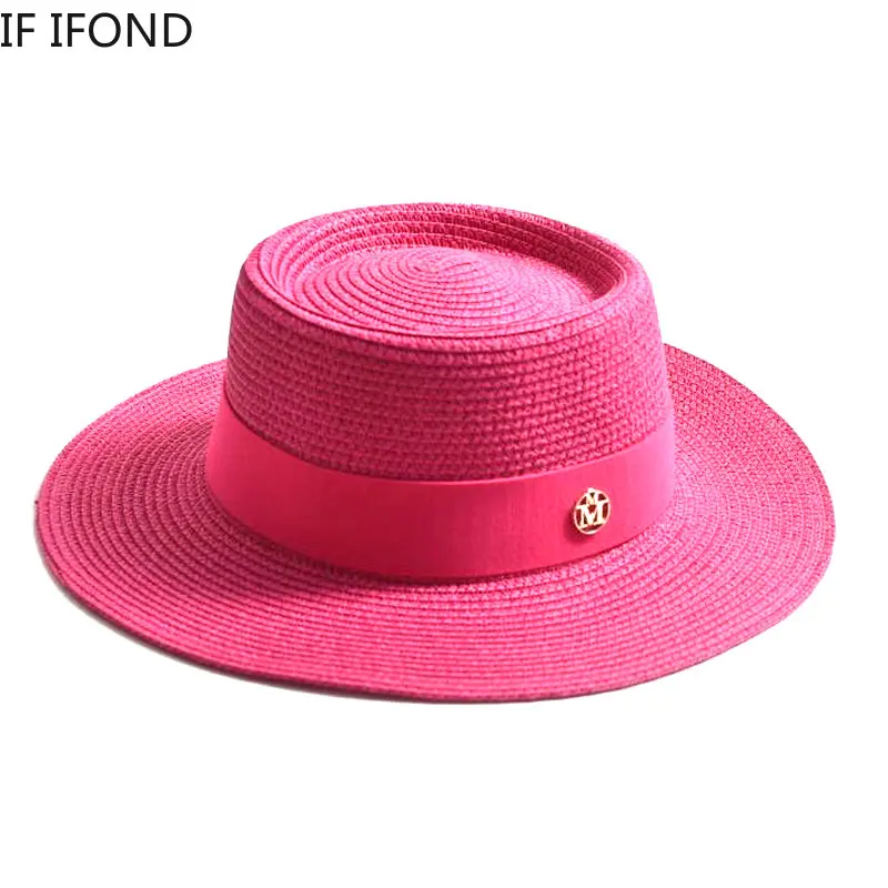 Summer Straw Sun Hats for Women Ladies Fashion Flat Brim Ribbon Beach Hat Travel Dress Cap chapeau femme