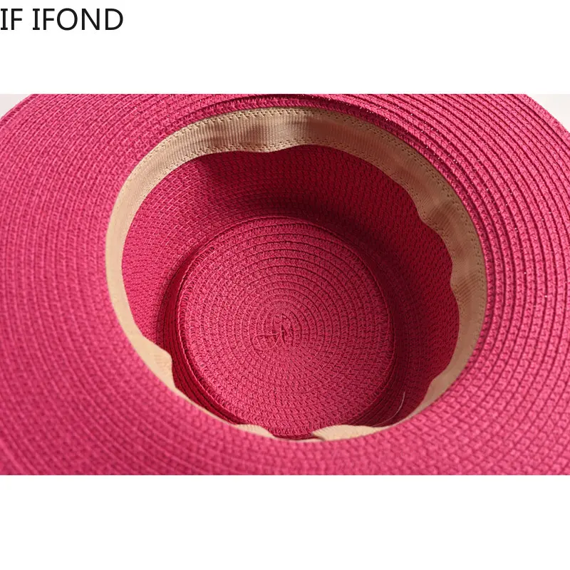 Summer Straw Sun Hats for Women Ladies Fashion Flat Brim Ribbon Beach Hat Travel Dress Cap chapeau femme