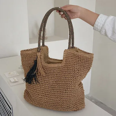 Summer Straw Tote Beach Bag