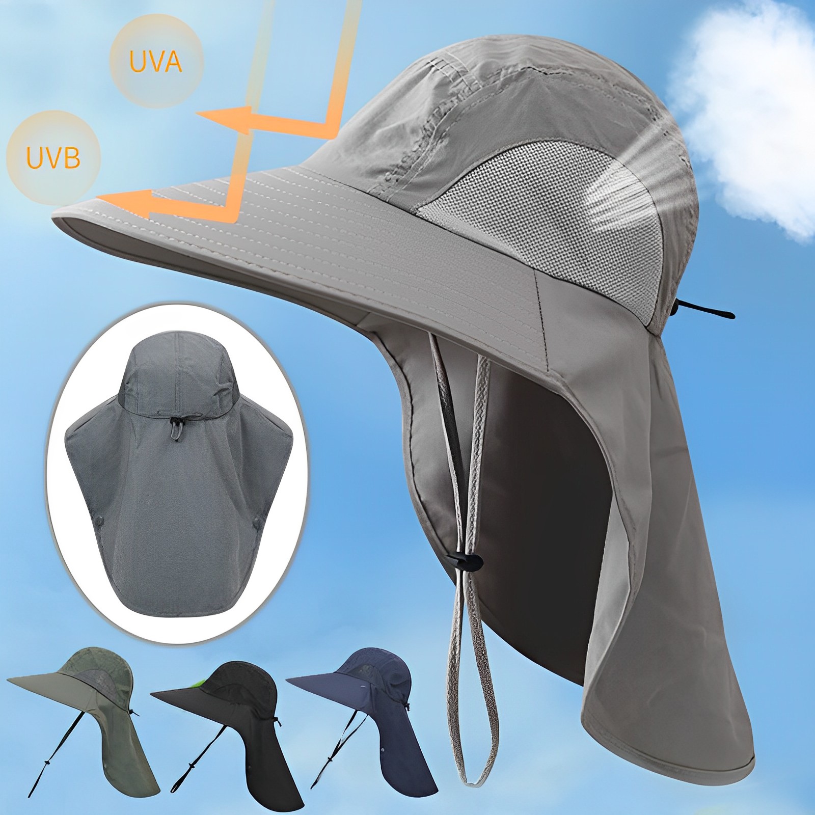 Summer Sun Protection Fishing Hat Summer Breathable Camping Hiking Caps Anti-UV Sun Hat With Neck Cover Caps Men's