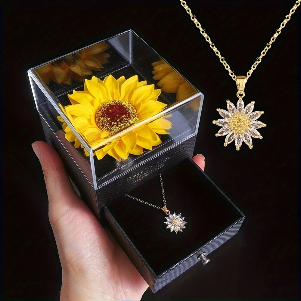 Sunflower Necklace With Gift Box For Girlfriend Women I Love You Perfect for Mother's Day, Birthdays, Valentines Sunflower Necklace With Gift Box For Girlfriend Women I Love You Perfect for Mother's Day, Birthdays, Valentines