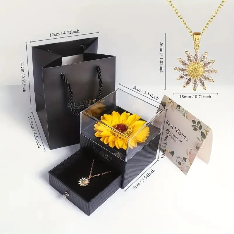 Sunflower Necklace With Gift Box For Girlfriend Women I Love You Perfect for Mother's Day, Birthdays, Valentines