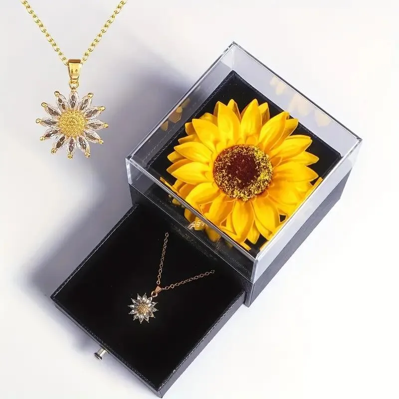 Sunflower Necklace With Gift Box For Girlfriend Women I Love You Perfect for Mother's Day, Birthdays, Valentines