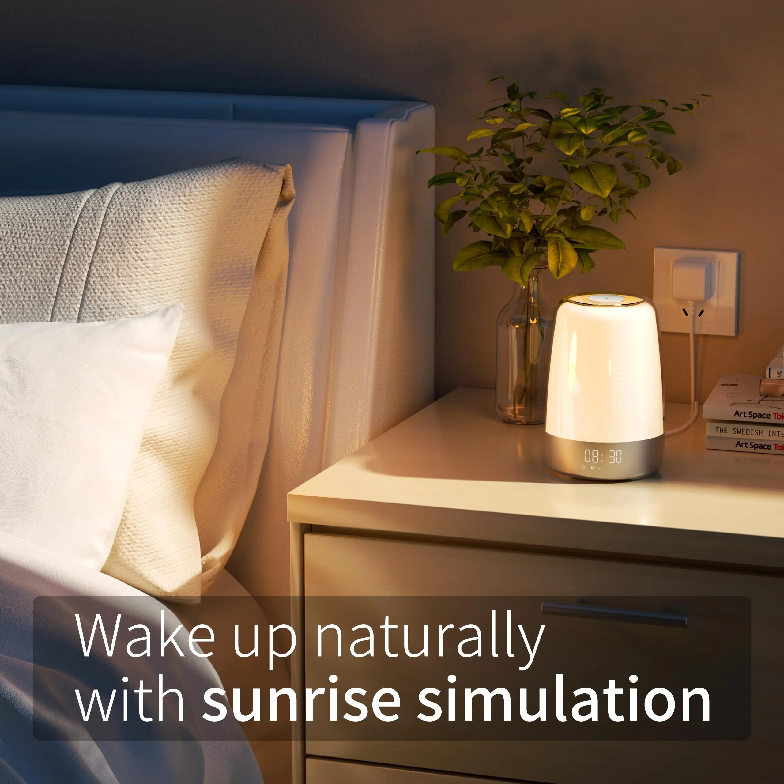 Sunrise Alarm Clock Wake up LED Night Light with Sunrise Simulation Dimmable Ambient Touch Bedsides Lamp 6 RGB Color