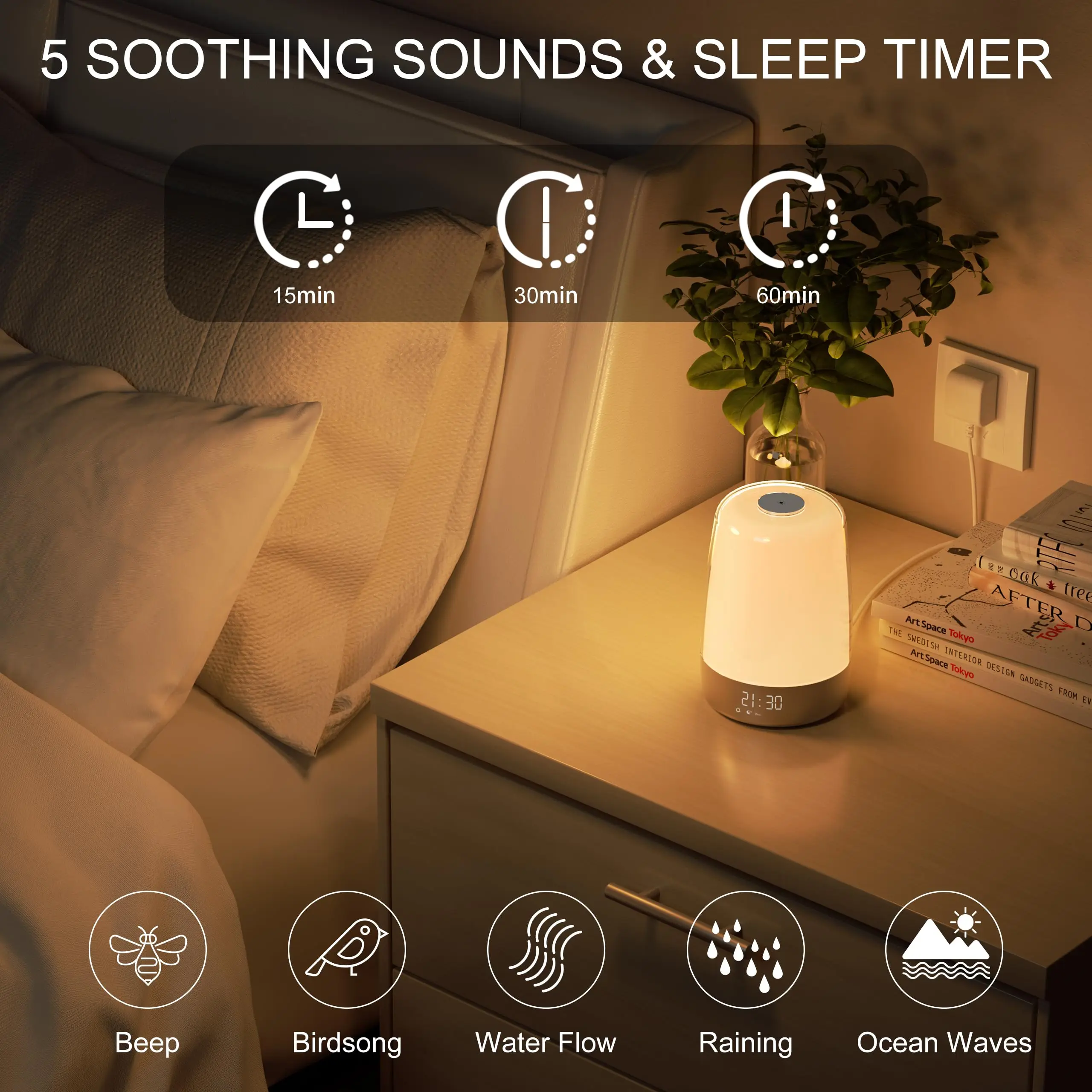 Sunrise Alarm Clock Wake up LED Night Light with Sunrise Simulation Dimmable Ambient Touch Bedsides Lamp 6 RGB Color