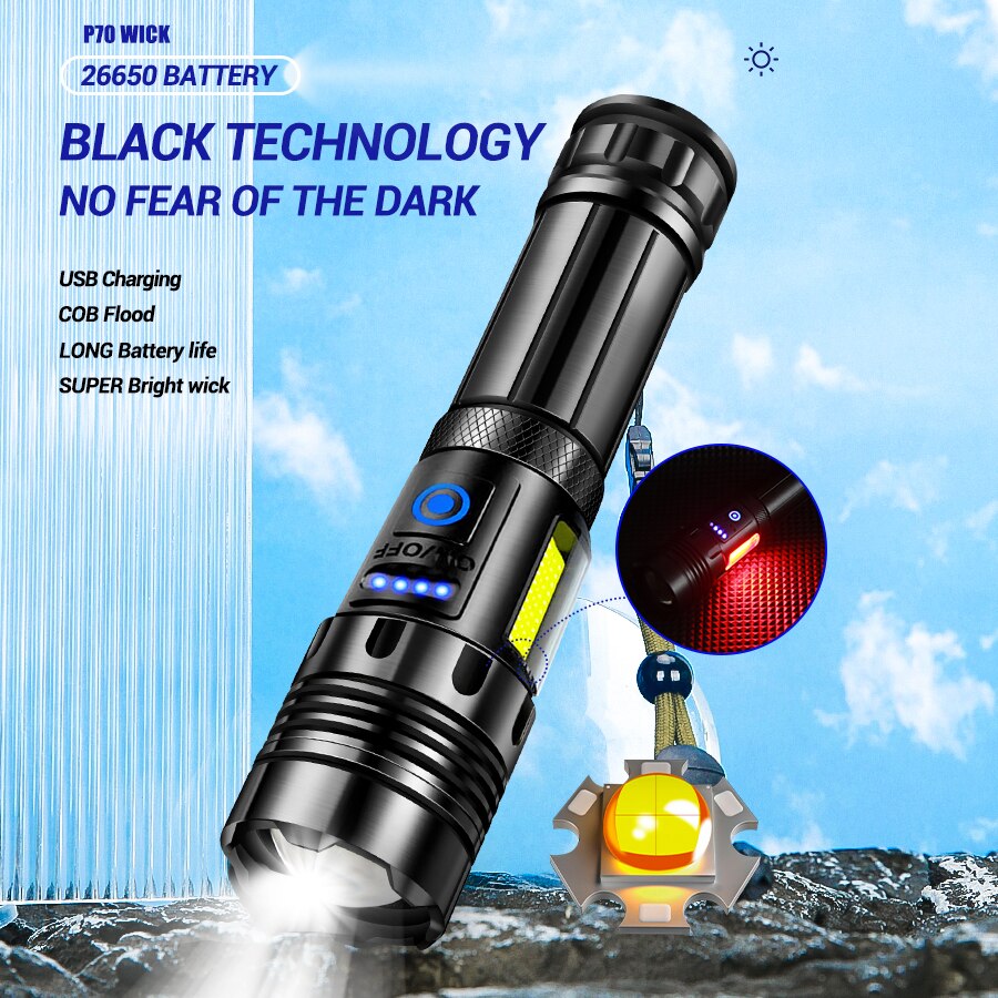 Super Bright Powerful Led Flashlight Power Bank Torch Light USB Rechargeable Camping Tactical Flashlight with COB Lamp Super Bright Powerful Led Flashlight Power Bank Torch Light USB Rechargeable Camping Tactical Flashlight with COB Lamp