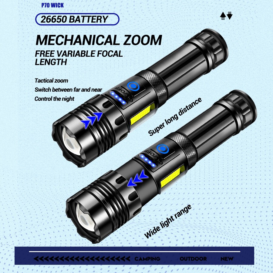 Super Bright Powerful Led Flashlight Power Bank Torch Light USB Rechargeable Camping Tactical Flashlight with COB Lamp Super Bright Powerful Led Flashlight Power Bank Torch Light USB Rechargeable Camping Tactical Flashlight with COB Lamp