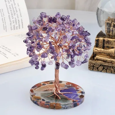 Super Mini Crystal Money Tree Copper Wire Wrapped W/ Agate Slice Base Healing Gemstone Yoga Feng Shui Trees Home Super Mini Crystal Money Tree Copper Wire Wrapped W/ Agate Slice Base Healing Gemstone Yoga Feng Shui Trees Home