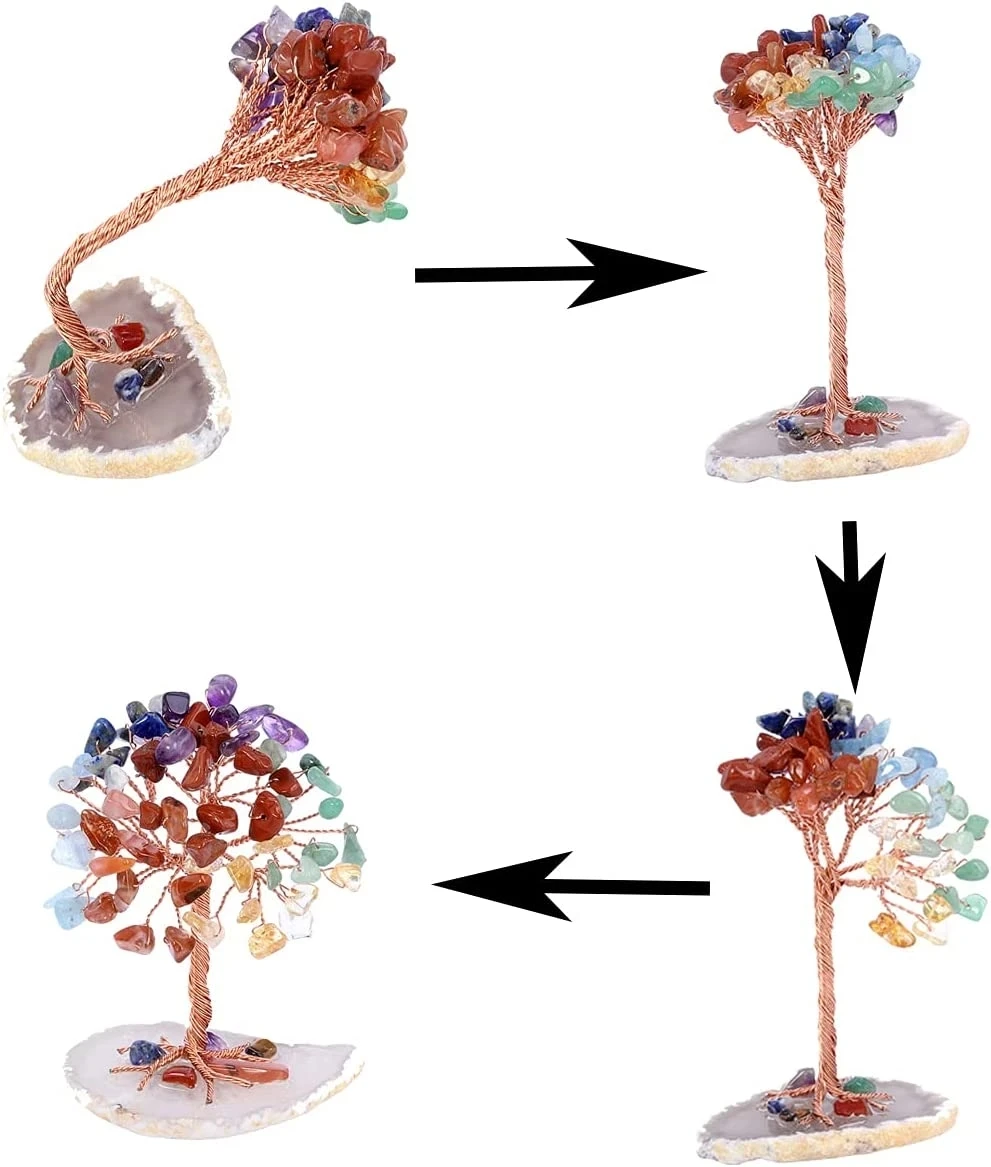 Super Mini Crystal Money Tree Copper Wire Wrapped W/ Agate Slice Base Healing Gemstone Yoga Feng Shui Trees Home Super Mini Crystal Money Tree Copper Wire Wrapped W/ Agate Slice Base Healing Gemstone Yoga Feng Shui Trees Home