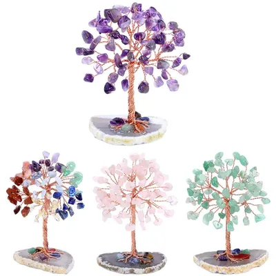 Super Mini Crystal Money Tree Copper Wire Wrapped Yoga Feng Shui Trees Home Decor