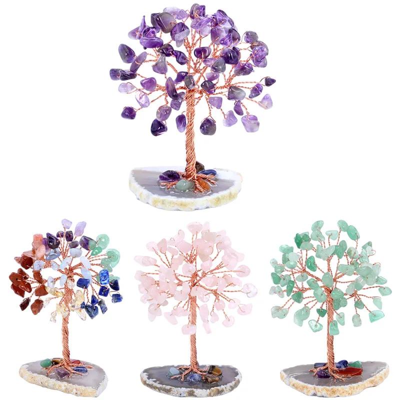 Super Mini Crystal Money Tree Copper Wire Wrapped Yoga Feng Shui Trees Home Decor