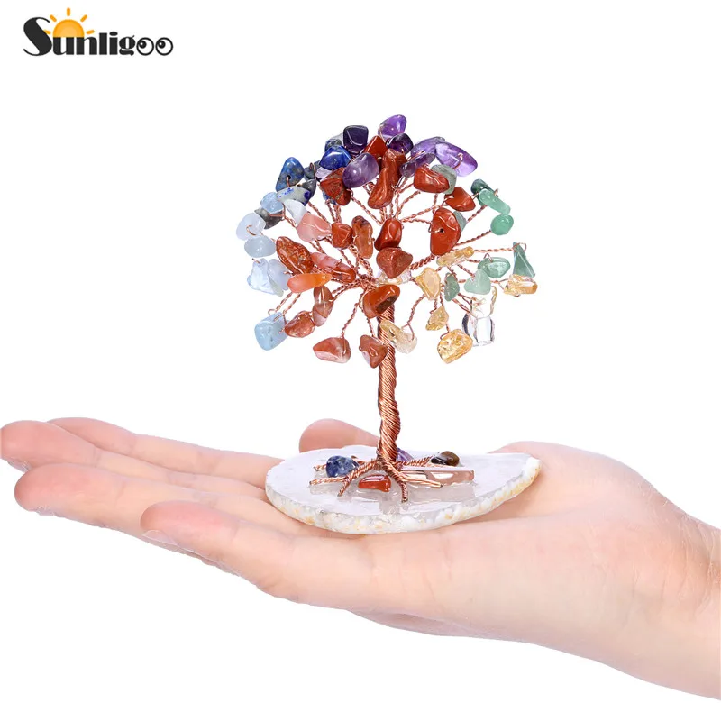 Super Mini Crystal Money Tree Copper Wire Wrapped Yoga Feng Shui Trees Home Decor