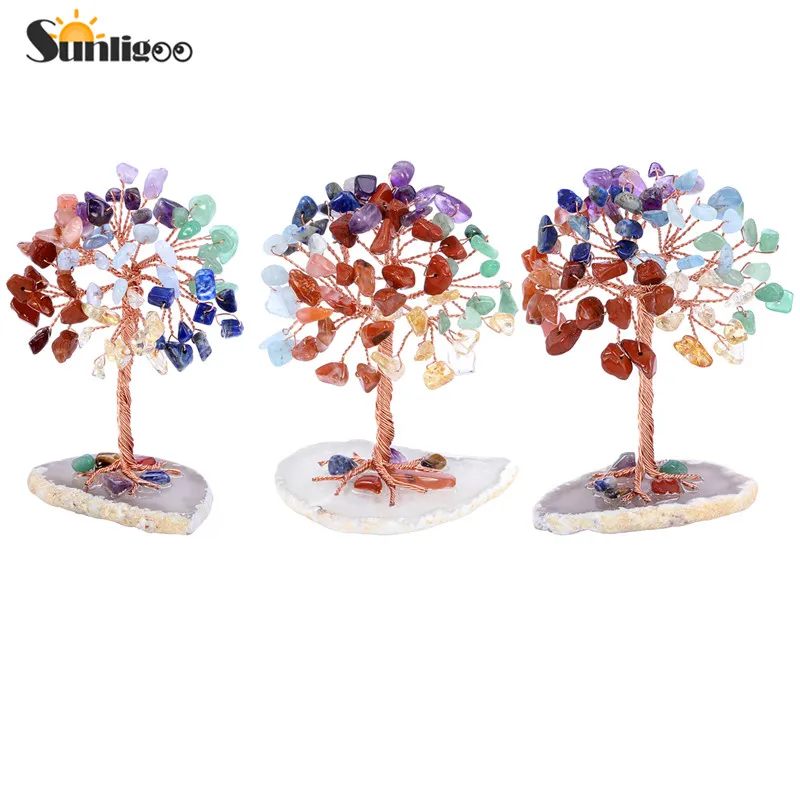 Super Mini Crystal Money Tree Copper Wire Wrapped Yoga Feng Shui Trees Home Decor