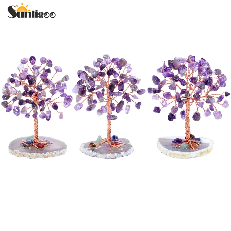 Super Mini Crystal Money Tree Copper Wire Wrapped Yoga Feng Shui Trees Home Decor