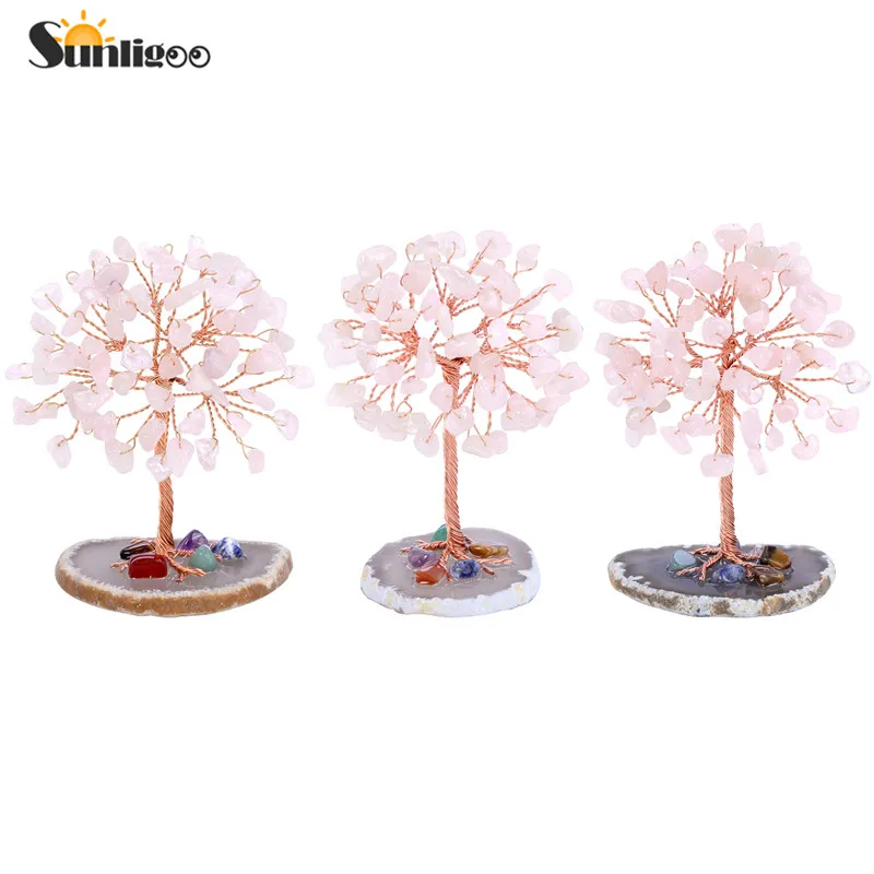 Super Mini Crystal Money Tree Copper Wire Wrapped Yoga Feng Shui Trees Home Decor