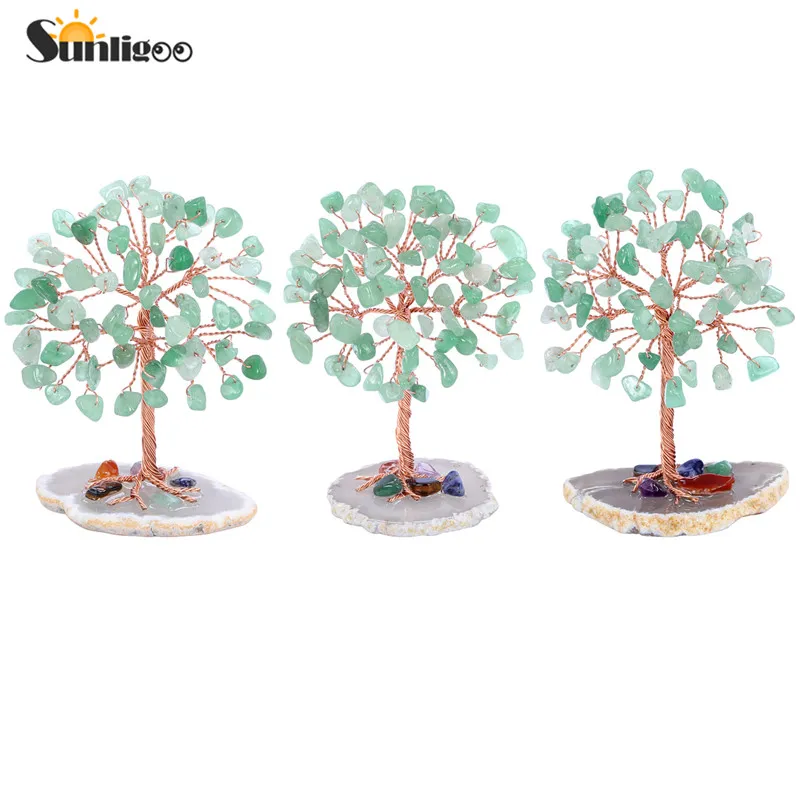 Super Mini Crystal Money Tree Copper Wire Wrapped Yoga Feng Shui Trees Home Decor